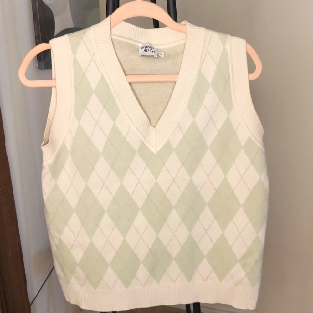 Princess Polly Cream Argyle Sage Sweater Vest